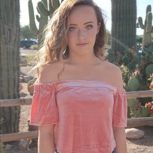 Velvet Pink Off The Shoulder Crop Top